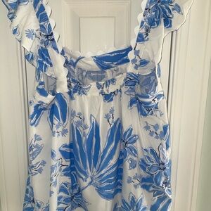 NWT Lilly Pulitzer White and Blue Floral Sleeveless Top Sz Large
